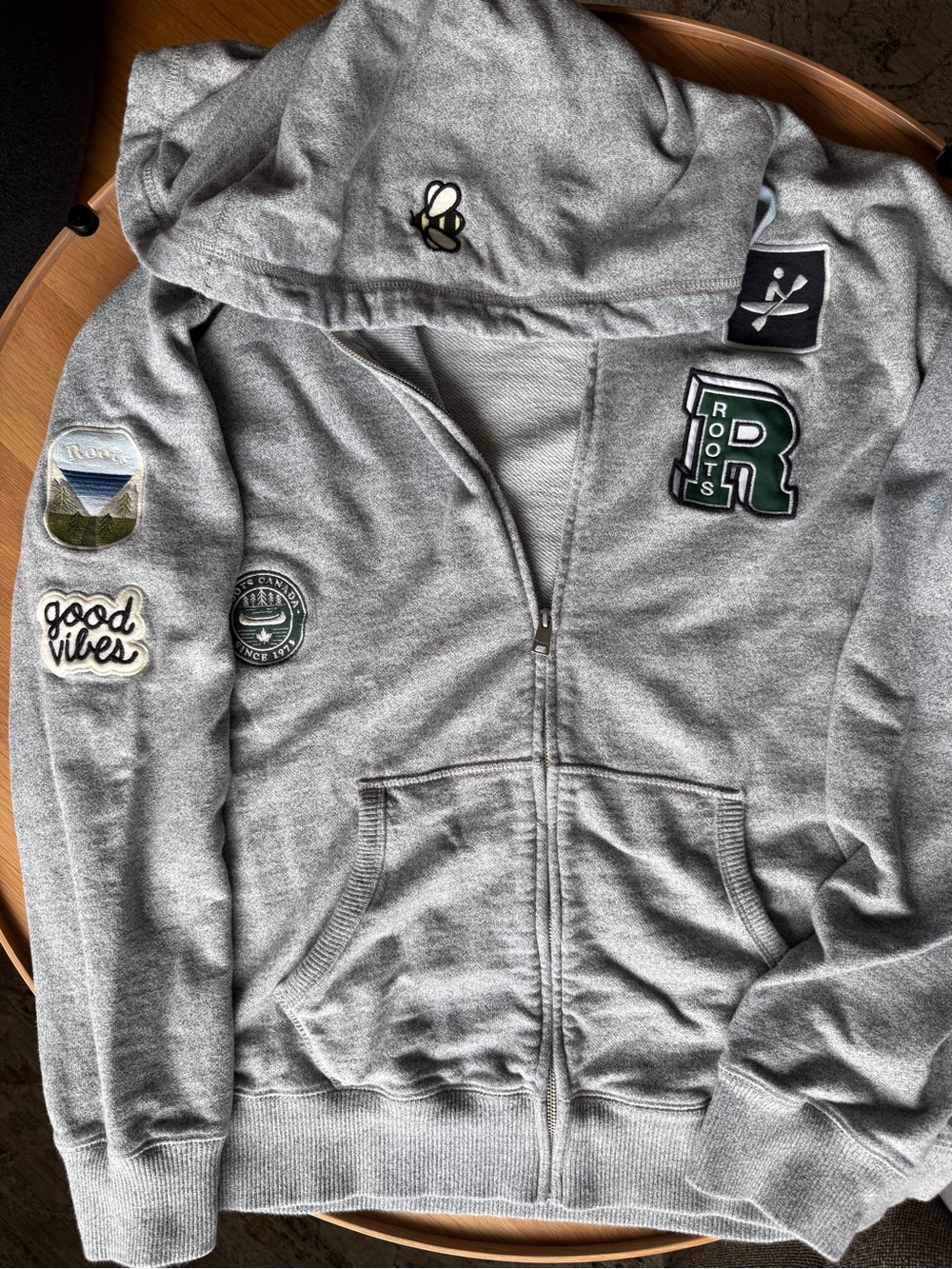 Roots Varsity Style Zip Hoodie with Patch Details